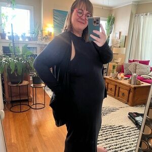 Anthropologie Vanessa Virginia black ribbed quasi sheer cardigan with pockets L